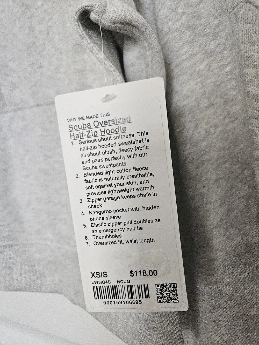 NWT Lululemon Scuba Oversized Half-Zip Hoodie Heathered Core Light Grey XS/S